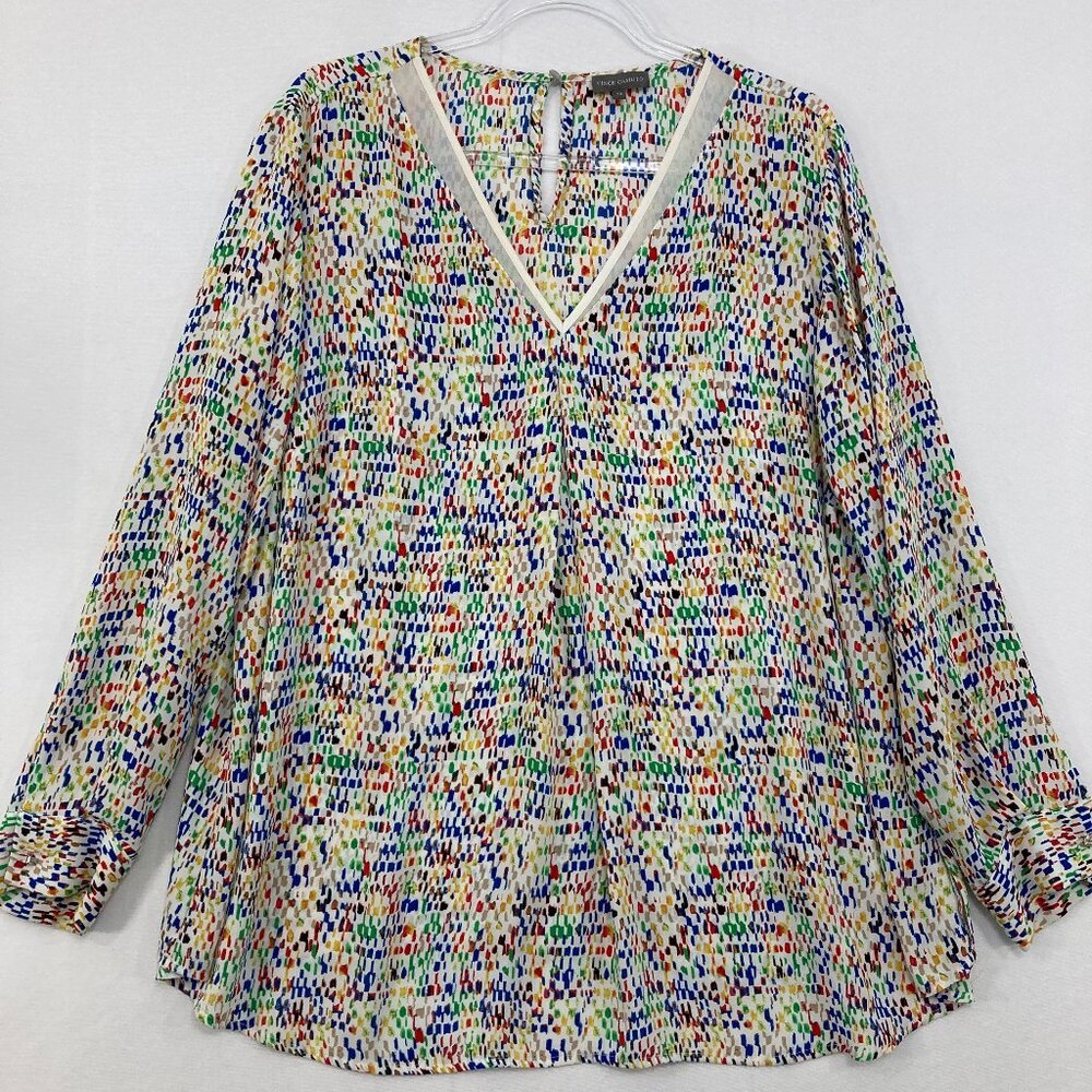 Vince Camuto size 2X Colorful V neck Soft Flowy Long Sleeve Blouse‎ Office Work